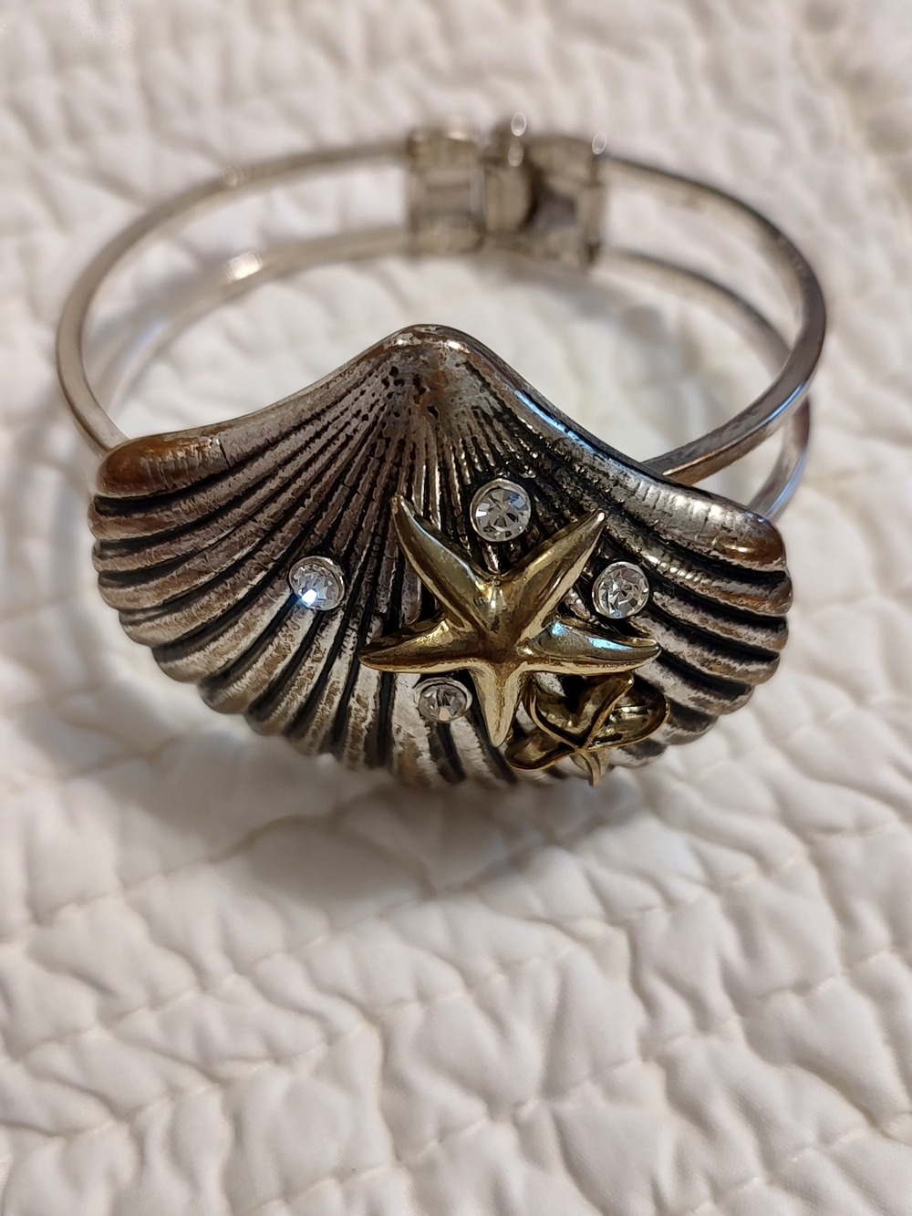 Silver and Gold Seashell Starfish Cuff Bracelet